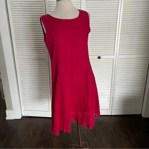 Allegra Masetti linen pink mini knee length dress sleeveless ruffle hem medium